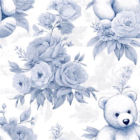 Premium Photo A Blue And White Bear And Flowers Wallpaper With A Bear