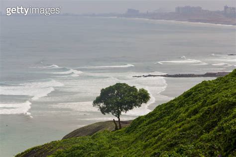 The Pacific Ocean Coastline Of Miraflores Lima Peru Seen From High