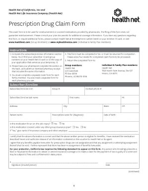 Fillable Online Prescription Drug Claim Form MyHealthNetCA Fax