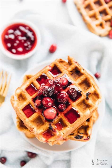 Orange Cranberry Waffles With Maple Cranberry Compote Vegan Jessica