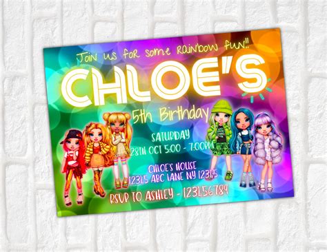 Rainbow High Birthday Invitation Digital Download Rainbow Etsy Canada