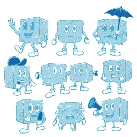 Dibujos Animados De Personaje De Cubo De Hielo Vector Premium