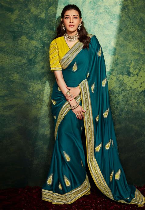 Kajal Aggarwal Blue Silk Festival Wear Saree 5204