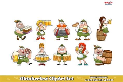 Oktoberfest People Cartoon Characters ClipArt Set