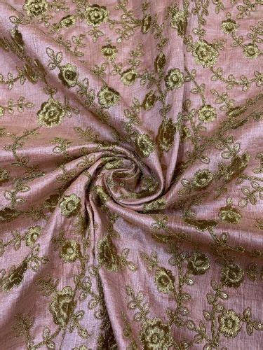 Peach Floral Embroidered Semi Dupion Silk Fabric At Rs 625 00