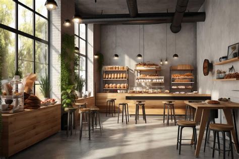 Premium AI Image Interior Of Modern Cafe With Wooden Walls And