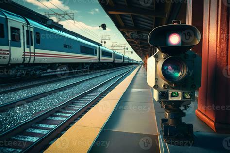 CCTV Camera Operating on train station platform. Neural network AI ...