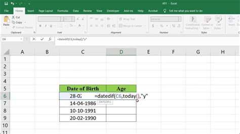 Calculate Age In Excel Datedif Youtube