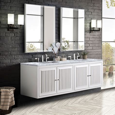 72" Athens Double Wall Mounted Bathroom Vanity, Glossy White ...