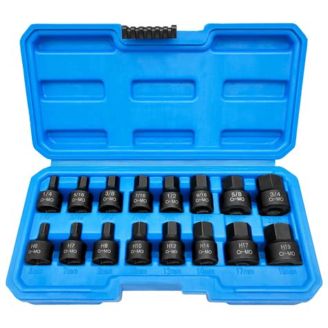 3 8 Inch Drive Low Profile Impact Hex Drive Bit Socket Set 16 Piece Sae Metric