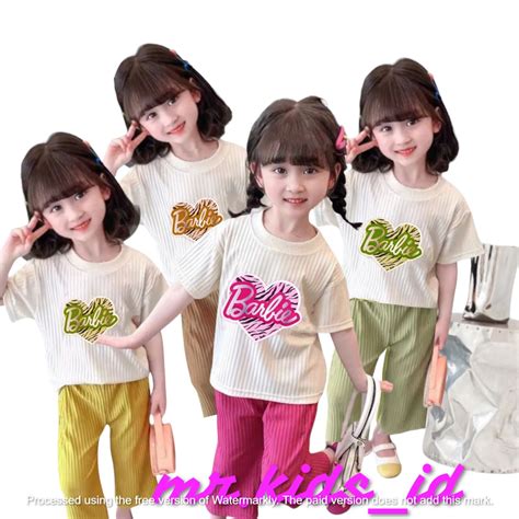 Jual Setelan Baju Anak Perempuan Barbie Viral Bahan Knit Usia 1 Sampai