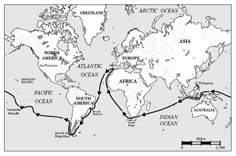 Ferdinand Magellan Travel Route Map