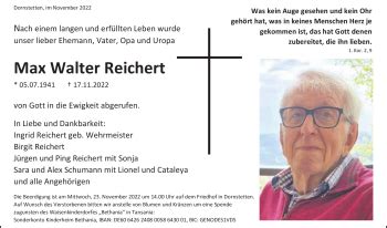 Traueranzeigen von Max Walter Reichert Schwarzwälder Bote Trauer