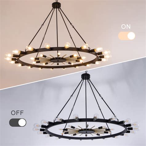 Wellmet Inch Large Black Gold Wagon Wheel Chandelier Tier Light