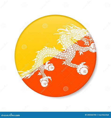 ícone Do Botão De Círculo Do Butão Bhutanese Round Badge Flag 3d