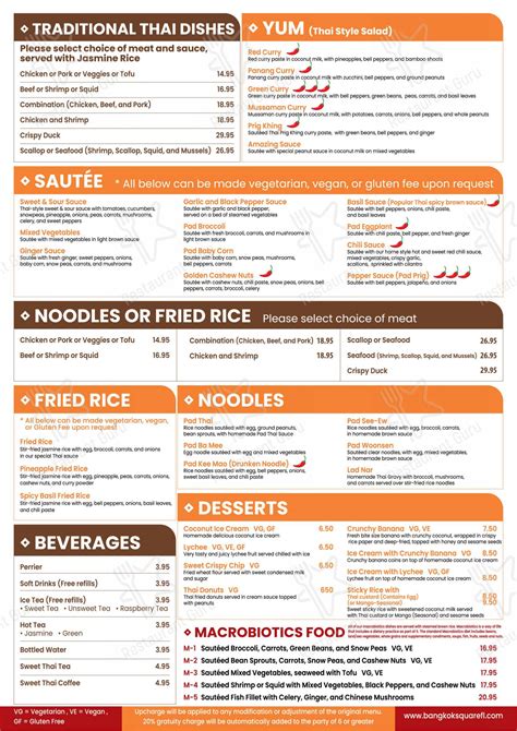 Menu at Bangkok Square restaurant, Gainesville, SW Archer Rd