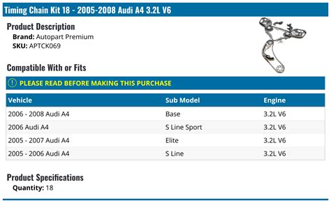 2005 2008 Audi A4 Timing Chain Autopart Premium Aptck069