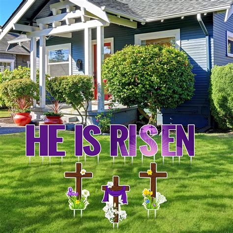 8 Pcs Happy Easter He Is Risen Yard Sign Religious Easter