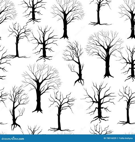 Seamless Pattern With Black Silhouettes Of Trees Stock Vector