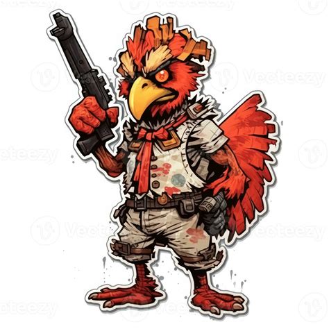 chicken gun tattoo sticker illustration Halloween scary creepy horror ...