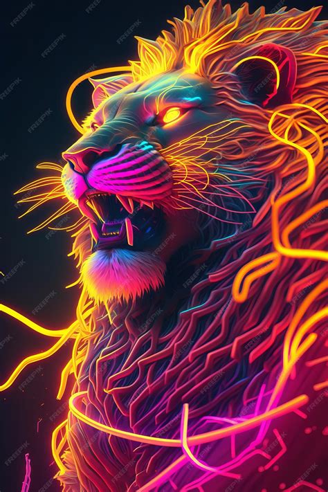 Premium Photo Lion In Neon Light Generative Ai Colorful Background