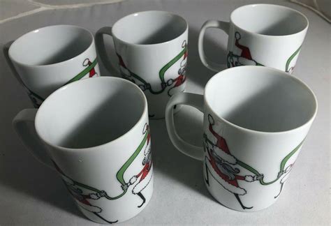 Fitz And Floyd Neiman Marcus Christmas Mugs 5 Vintage Coffee Cups