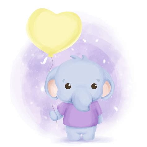 Premium Vector Baby Elephant And Balloon Watercolor