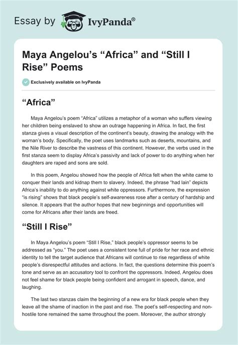 Maya Angelous Africa And Still I Rise Poems 339 Words Essay