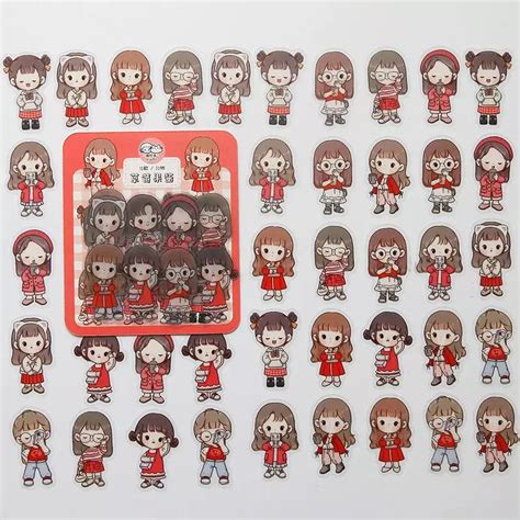 Clear PET Cute Girls Stickers (40 pcs) - Reds - MSTZ-080 | HNDMD