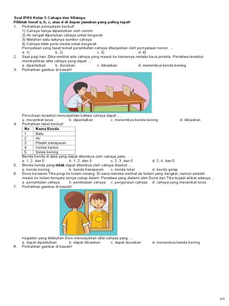 Soal Ipas Kelas 5 Cahaya Dan Sifatnya Pdf