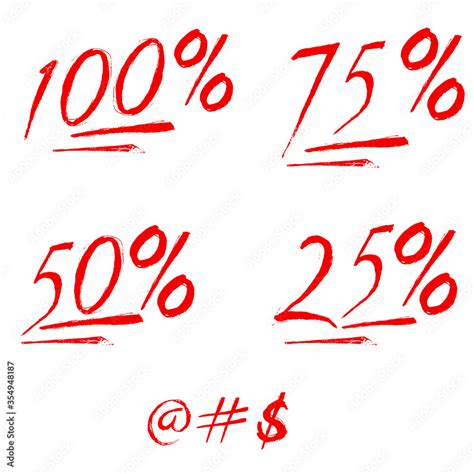 100% 75% 50% 25% percent emoji. One hundred percent sign. Vector Stock Vector | Adobe Stock