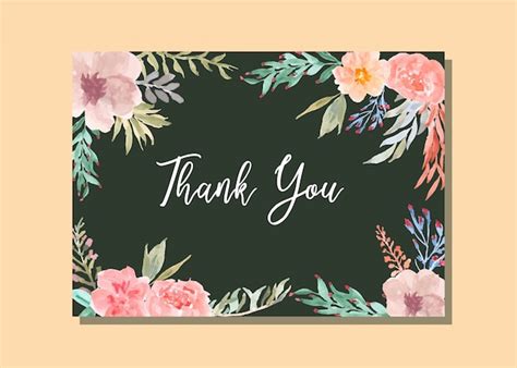 Premium Vector Thank You Card With Watercolor Floral Frame