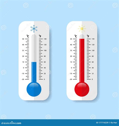 Celsius And Fahrenheit Thermometer Vector Illustration Cold And Hot Weather Thermometer Icon