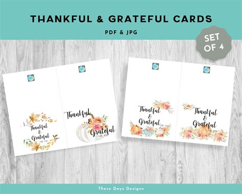 Thankful Cards, Printable, Grateful Cards for You Card Set of 4, Boho ...