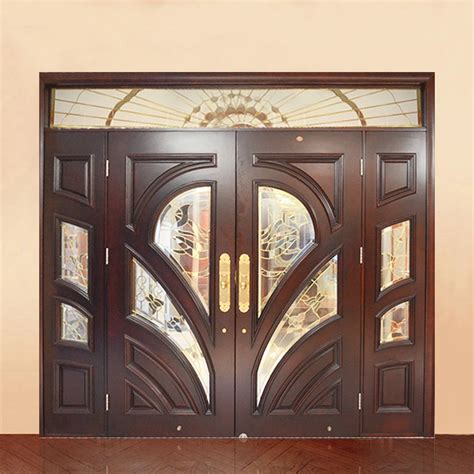 Wholesale Outdoor Modern Double Solid Wood Front Door Exterior Main