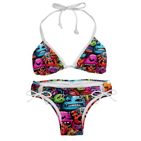 Graffiti Detachable Sponge Adjustable Strap Bikini Set Pack Swimwear