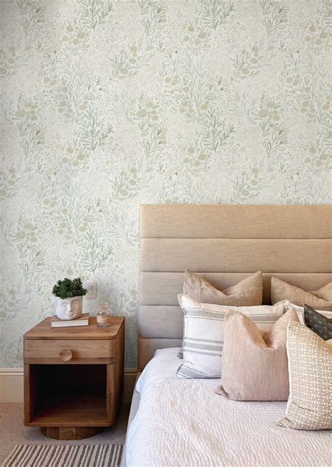 Shop Floral Sketch In Sage Green Australian Made Wallpaper Online