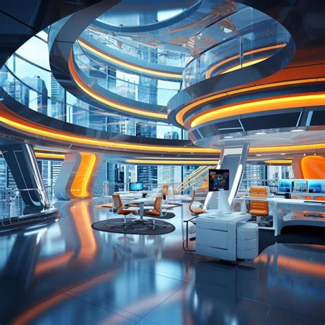 Premium Photo | A futuristic living room with orange lighting