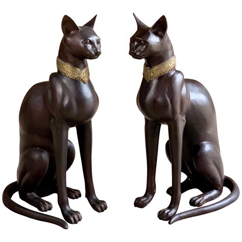 Pair Of Art Deco Egyptian Revival Bronze Cats Signed A Toit France