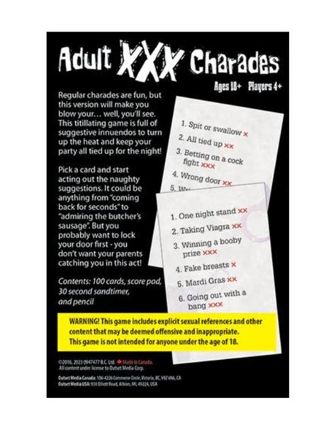 Outset Media Adult Xxx Charades 18 Toymastersmb Ca Westmans Local Toy Store