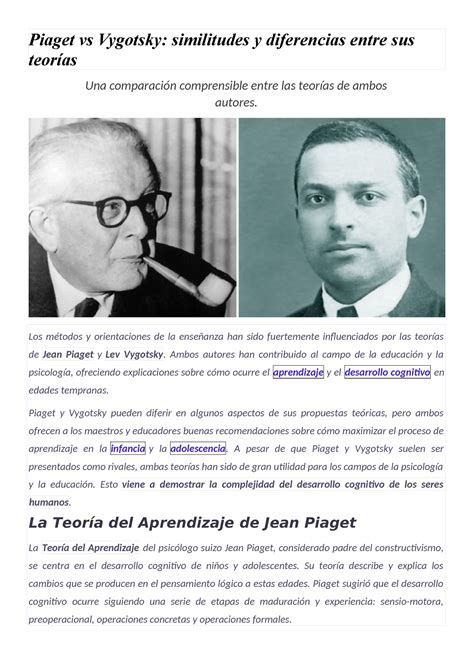 Diferencias Entre La Teoria Piaget Y Vygotsky Online Ladorrego Ar