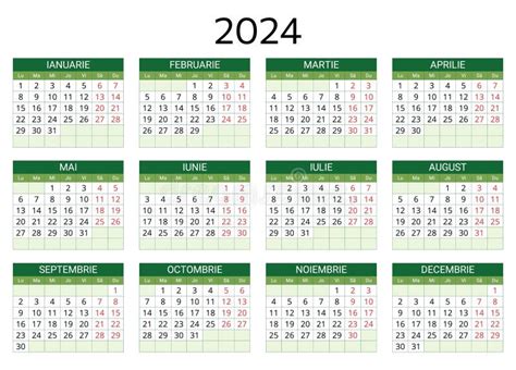 2024 Romanian Calendar Printable Editable Vector Illustration For