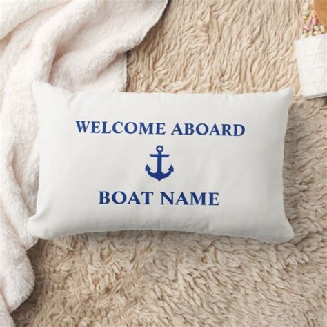 Nautical Blue Welcome Aboard Boat Name White Lumbar Pillow Zazzle