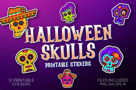 Halloween Skulls Printable Stickers Characters Deeezy