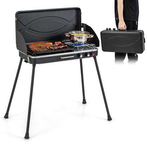 2-in-1 Gas Camping Grill and Stove with Detachable Legs - Costway