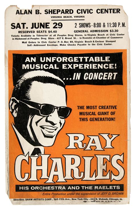 Hakes Ray Charles 1963 Concert Poster Ray Charles Concert