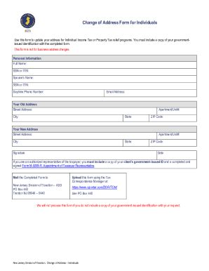 Fillable Online Change Of Address Form For Individuals Change Of