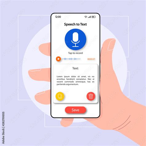 Speech to text converter smartphone interface vector template. Mobile ...
