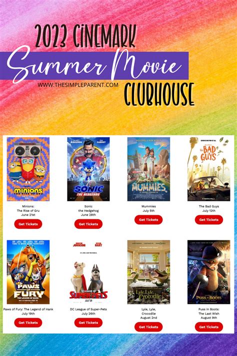 Cinemark Summer Movie Clubhouse Schedule 2023 **UPDATED**