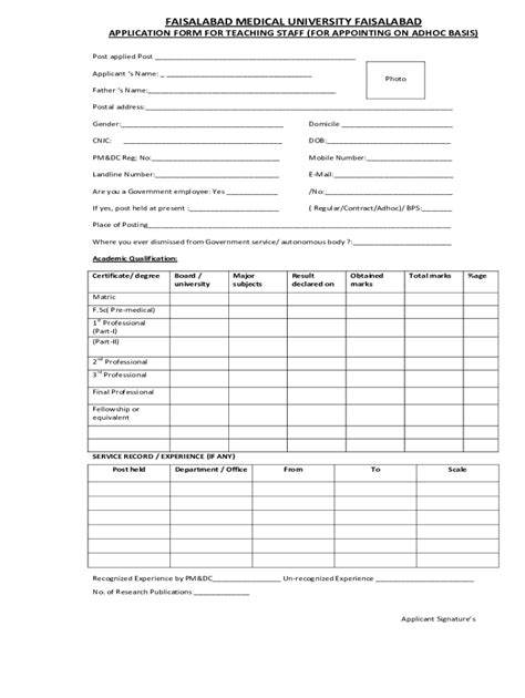 Fillable Online Application Form For Teaching Staff For Appointing On